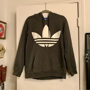 Adidas Men's Dark Gray Hoodie with White Logo